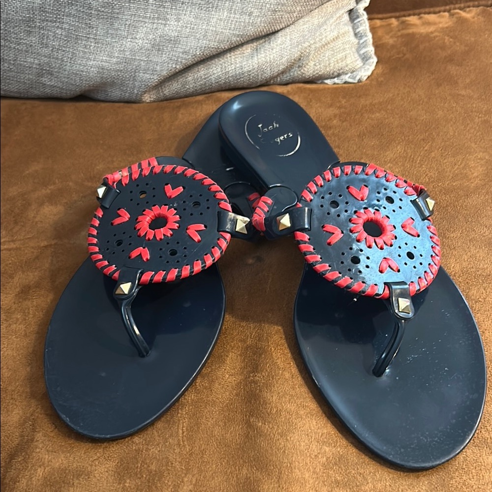 Jack Rogers Navy and Red Flats with Medallion Design- plastic